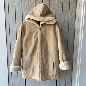 Vintage St. John's Bay Nubuck Leather Shearling Hooded Parka Jacket, Women's M
